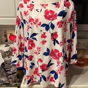 X womens Talbots casual floral stretch 3/4 sleeve plus size top 2X